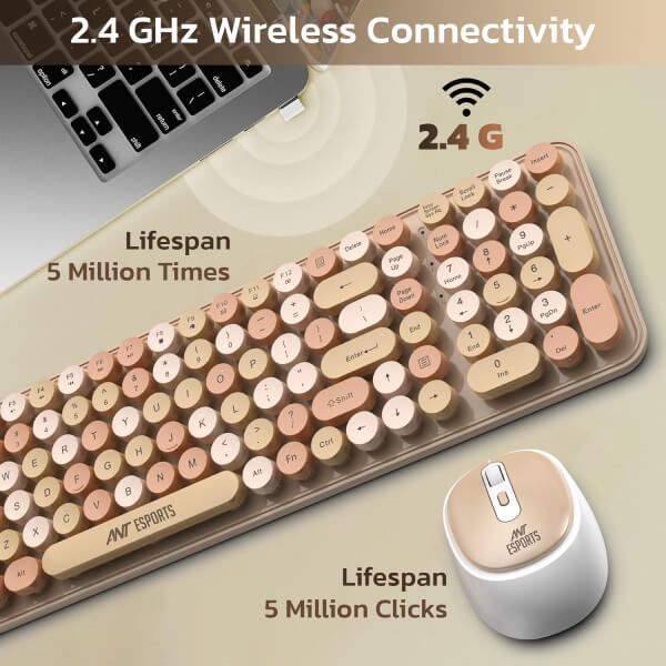 Ant Esports WKM44 Wireless Keyboard and Mouse Combo (Brown)